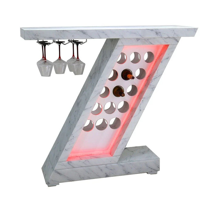 Hayward Bar Counter with Wine Rack + Bottle Holder & LED Lights + Bluetooth Speakers - White - With 2-Year Warranty