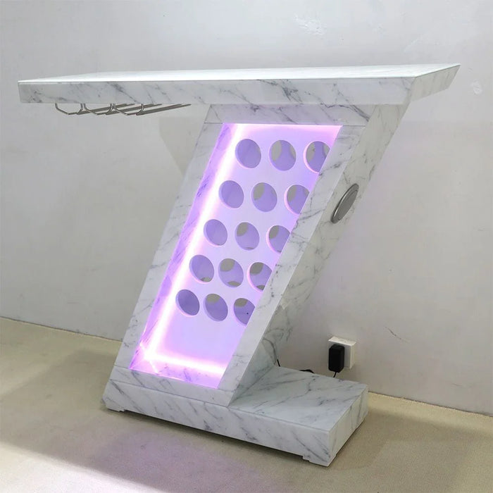 Hayward Bar Counter with Wine Rack + Bottle Holder & LED Lights + Bluetooth Speakers - White - With 2-Year Warranty