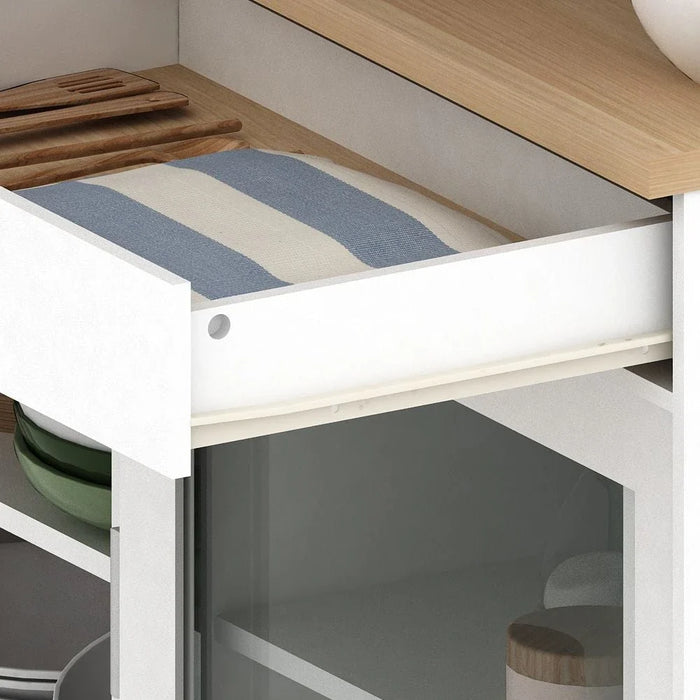 Maeda Kitchen Cabinet with 4 Sliding Doors & 2 Drawers - White/Oak - With 2-Year Warranty