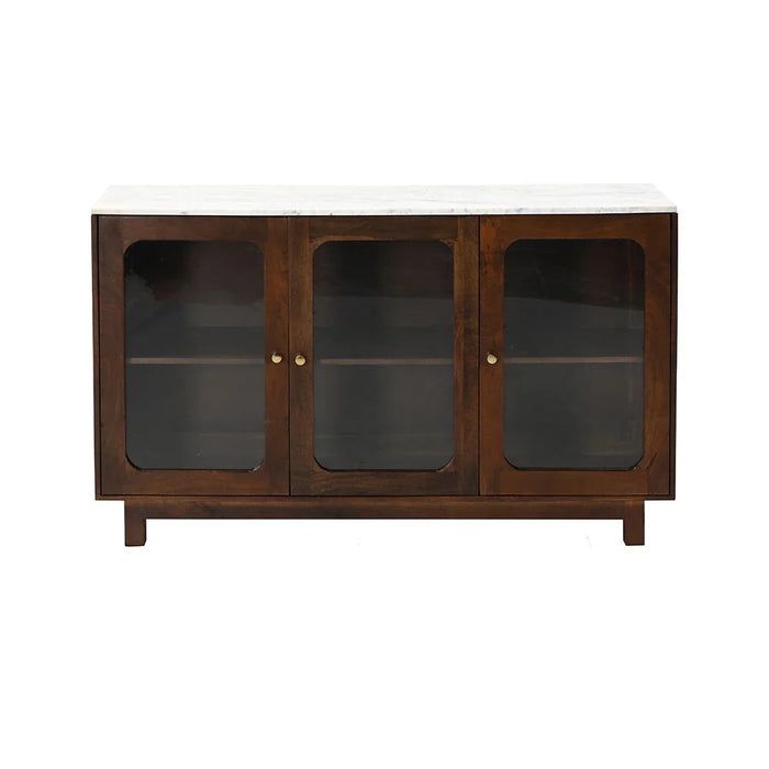 Camelle 3 Door Marble Top Buffet Cabinet - White/Brown - With 2-Year Warranty