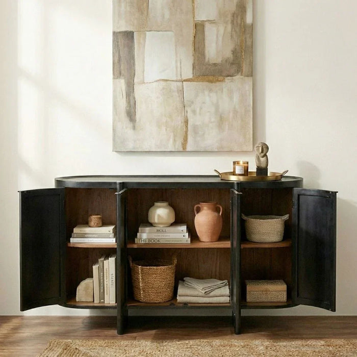 Leeds 4-Door Buffet Cabinet - Black - With 2-Year Warranty