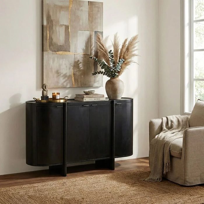 Leeds 4-Door Buffet Cabinet - Black - With 2-Year Warranty