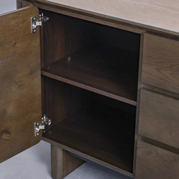 Brookside Stone Top Sideboard with 2 Doors and 3 Drawers - Beige/Oak Veneer - With 2-Year Warranty