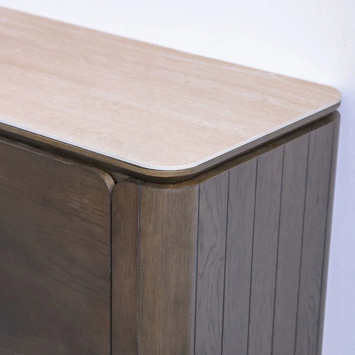 Brookside Stone Top Sideboard with 2 Doors and 3 Drawers - Beige/Oak Veneer - With 2-Year Warranty