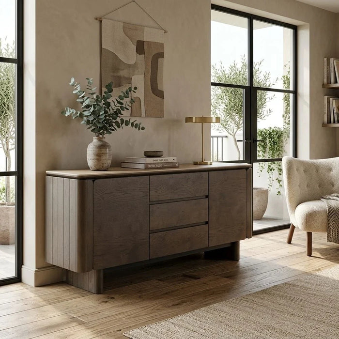 Brookside Stone Top Sideboard with 2 Doors and 3 Drawers - Beige/Oak Veneer - With 2-Year Warranty