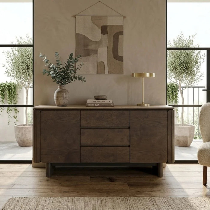 Brookside Stone Top Sideboard with 2 Doors and 3 Drawers - Beige/Oak Veneer - With 2-Year Warranty