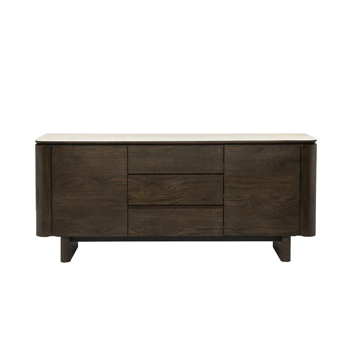 Brookside Stone Top Sideboard with 2 Doors and 3 Drawers - Beige/Oak Veneer - With 2-Year Warranty