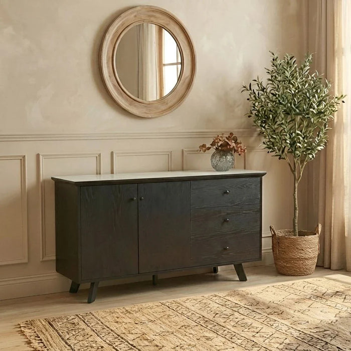 Everson Stone Top Sideboard with 2 Doors and 3 Drawers - Matt Beige/Black - With 2-Year Warranty