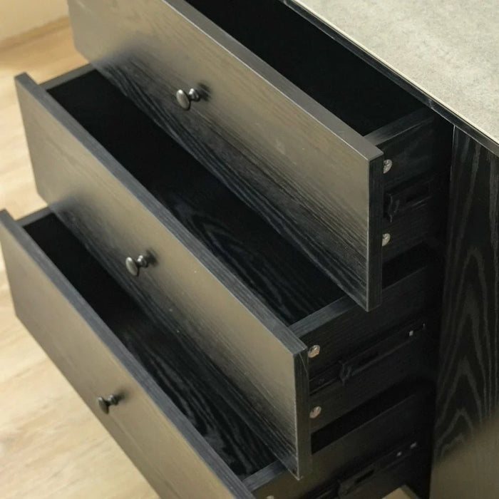 Everson Stone Top Sideboard with 2 Doors and 3 Drawers - Matt Beige/Black - With 2-Year Warranty