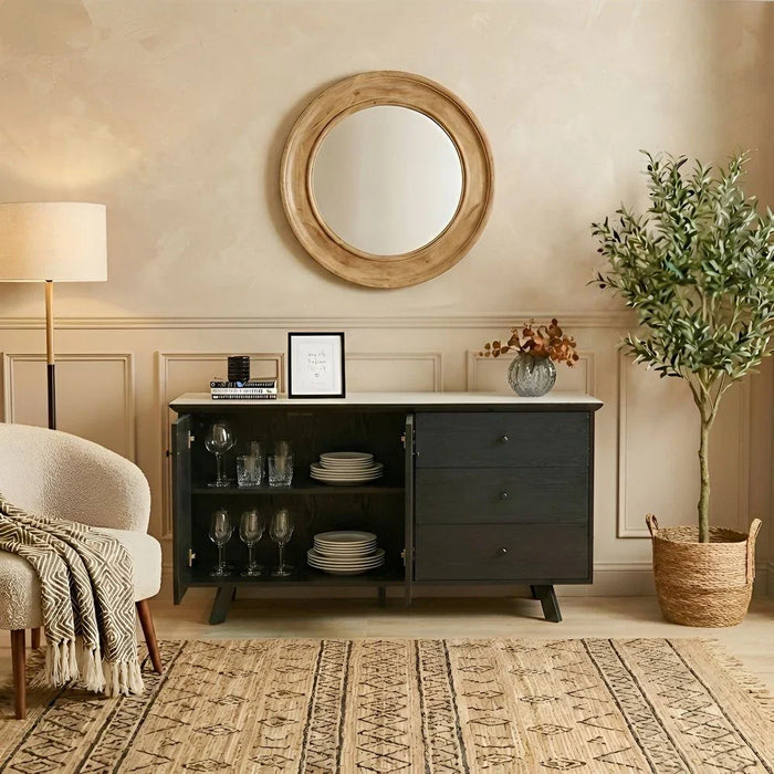 Everson Stone Top Sideboard with 2 Doors and 3 Drawers - Matt Beige/Black - With 2-Year Warranty