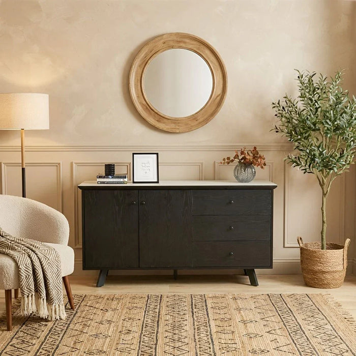 Everson Stone Top Sideboard with 2 Doors and 3 Drawers - Matt Beige/Black - With 2-Year Warranty