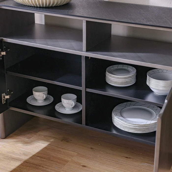 Millo 3-Door Buffet Cabinet - Grey Metallic - With 2-Year Warranty
