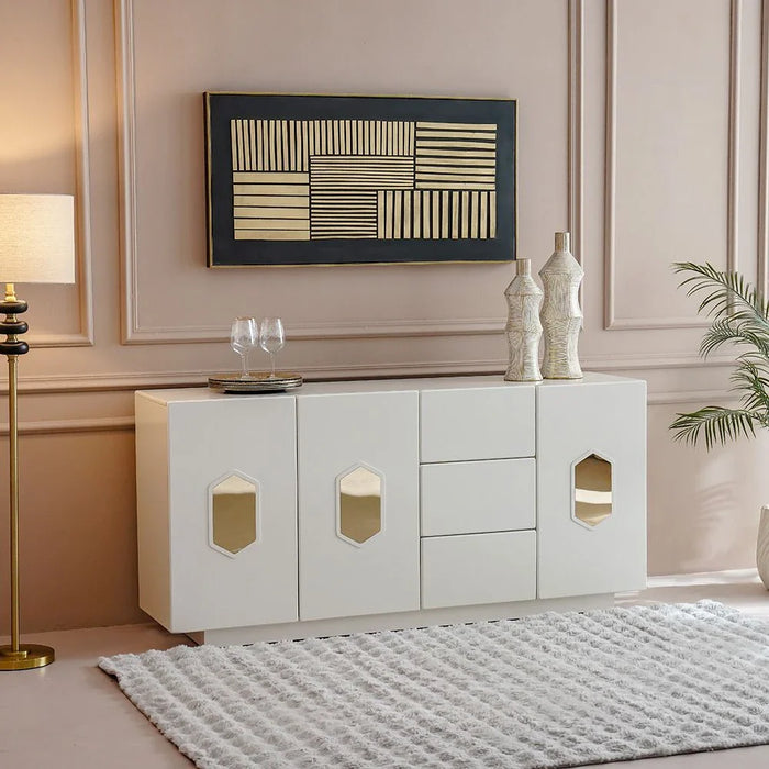 Qasr 3-Door & 3-Drawer Buffet Cabinet - Pearl White - With 3-Year Warranty