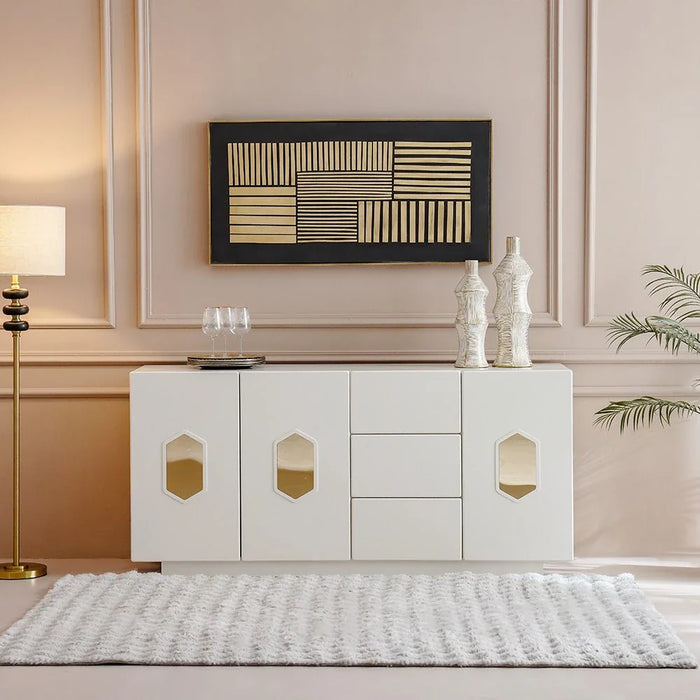 Qasr 3-Door & 3-Drawer Buffet Cabinet - Pearl White - With 3-Year Warranty