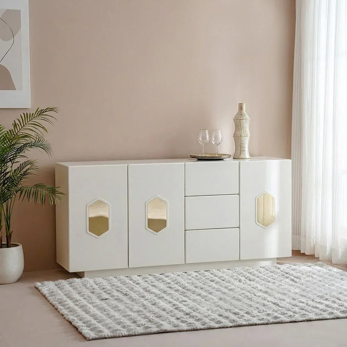 Qasr 3-Door & 3-Drawer Buffet Cabinet - Pearl White - With 3-Year Warranty