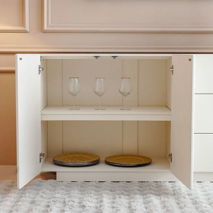 Qasr 3-Door & 3-Drawer Buffet Cabinet - Pearl White - With 3-Year Warranty