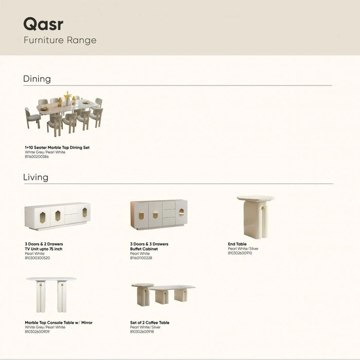 Qasr 3-Door & 3-Drawer Buffet Cabinet - Pearl White - With 3-Year Warranty