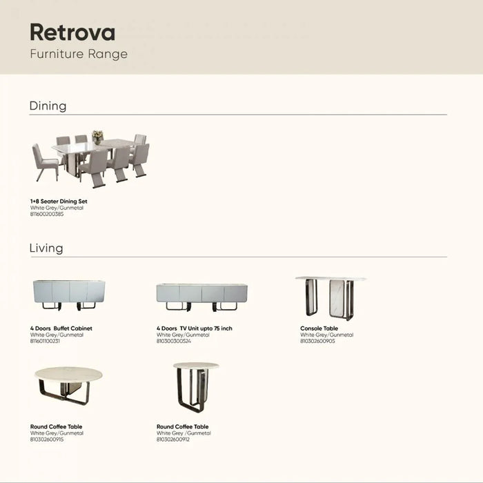 Retrova 4 DoorsÊ Buffet Cabinet -White Grey /Gunmetal