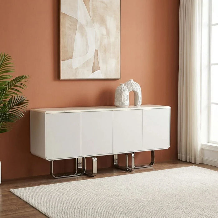 Retrova 4 DoorsÊ Buffet Cabinet -White Grey /Gunmetal