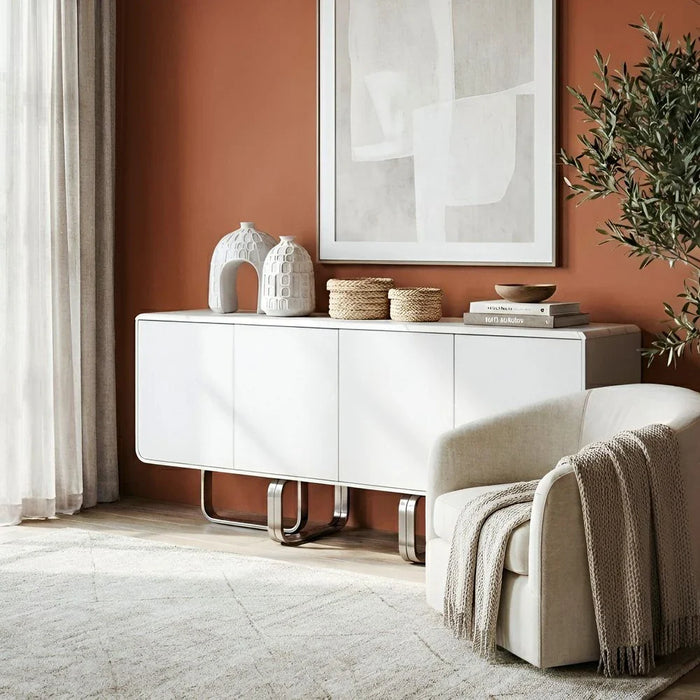 Retrova 4 DoorsÊ Buffet Cabinet -White Grey /Gunmetal
