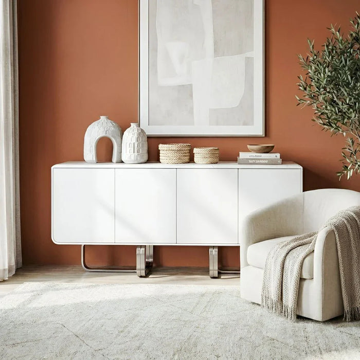 Retrova 4 DoorsÊ Buffet Cabinet -White Grey /Gunmetal