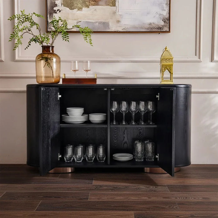 Tokishi Sintered Stone Top Sideboard With 4 Doors-White/Black Veneer