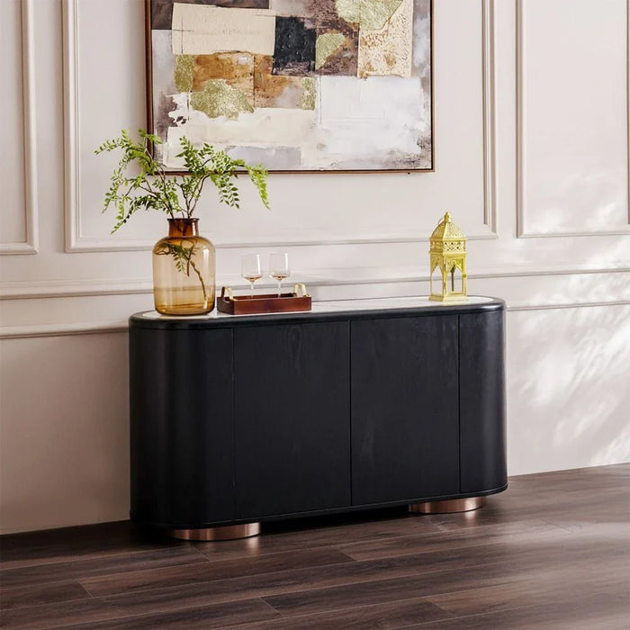 Tokishi Sintered Stone Top Sideboard With 4 Doors-White/Black Veneer