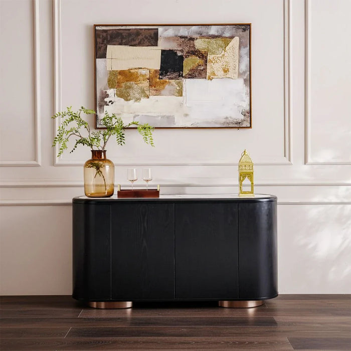 Tokishi Sintered Stone Top Sideboard With 4 Doors-White/Black Veneer
