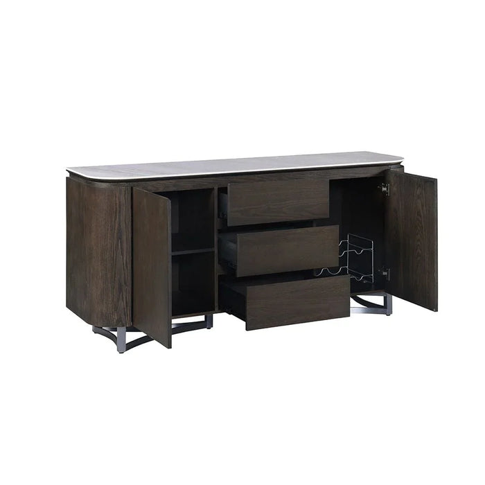 Stanford Sintered Stone Top Buffet Cabinet - 2 Doors & 3 Drawers - Grey/Dark Walnut - With 2-Year Warranty