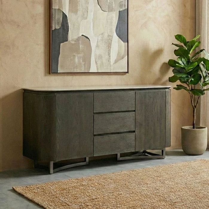Stanford Sintered Stone Top Buffet Cabinet - 2 Doors & 3 Drawers - Grey/Dark Walnut - With 2-Year Warranty