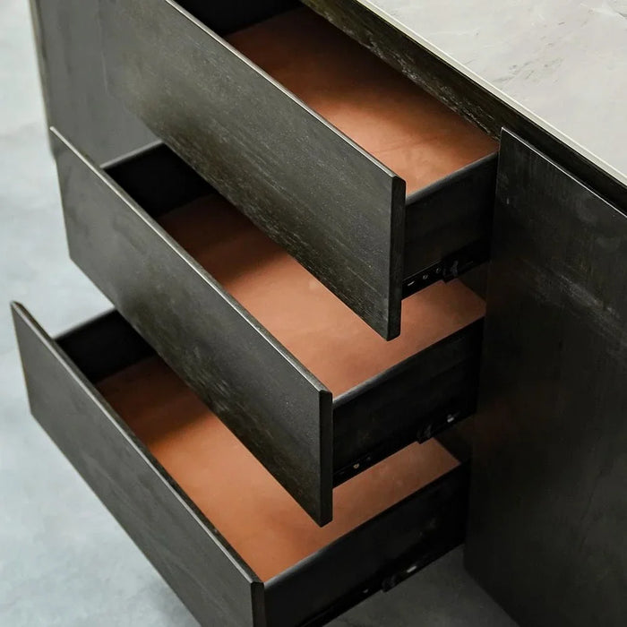 Stanford Sintered Stone Top Buffet Cabinet - 2 Doors & 3 Drawers - Grey/Dark Walnut - With 2-Year Warranty