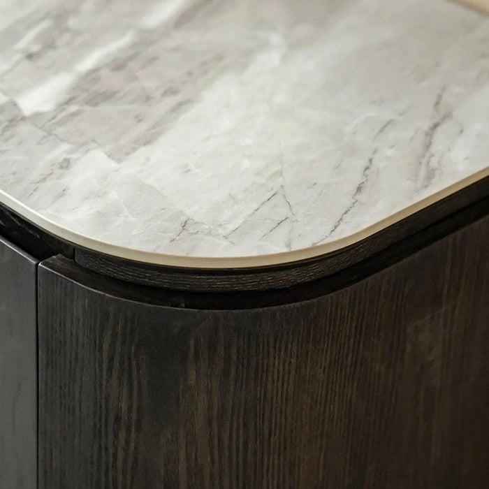 Stanford Sintered Stone Top Buffet Cabinet - 2 Doors & 3 Drawers - Grey/Dark Walnut - With 2-Year Warranty
