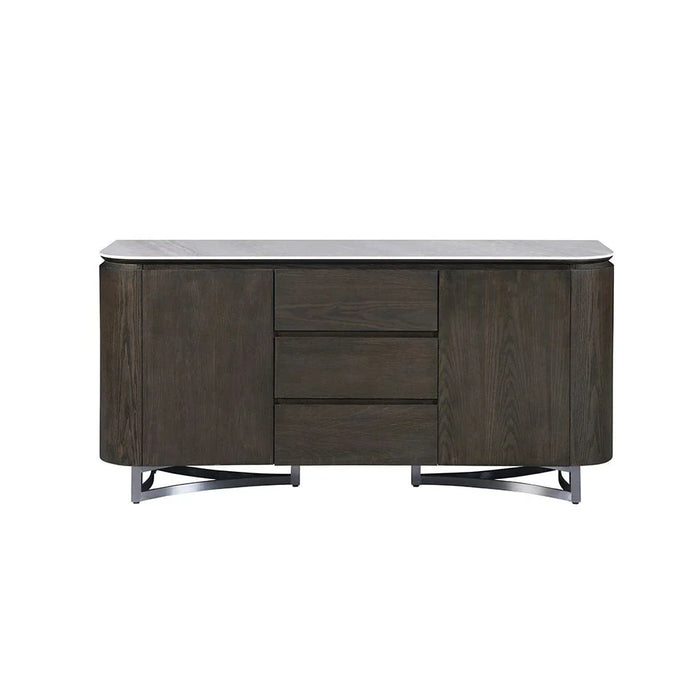 Stanford Sintered Stone Top Buffet Cabinet - 2 Doors & 3 Drawers - Grey/Dark Walnut - With 2-Year Warranty