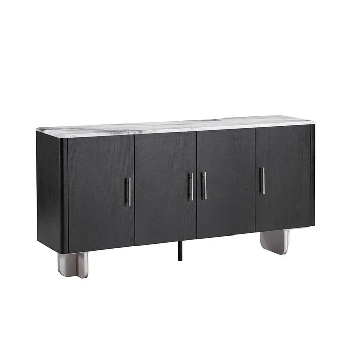 Linea Marble Top Buffet Cabinet with 4 Drawers - Grey/Black - With 2-Year Warranty