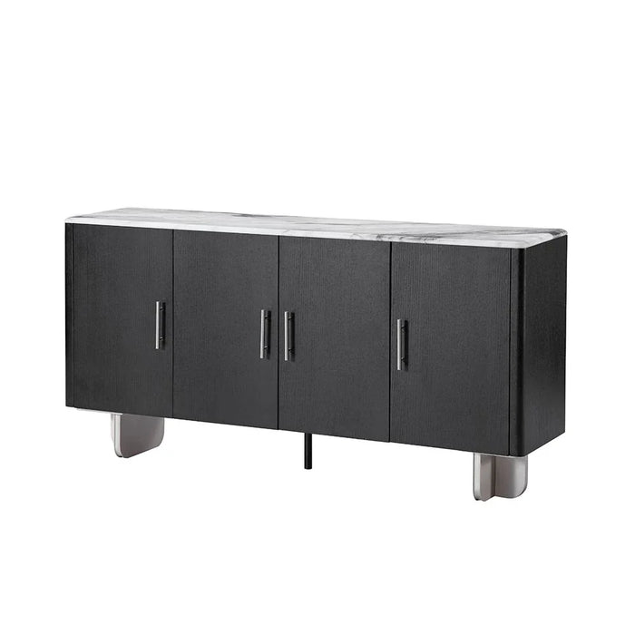 Linea Marble Top Buffet Cabinet with 4 Drawers - Grey/Black - With 2-Year Warranty