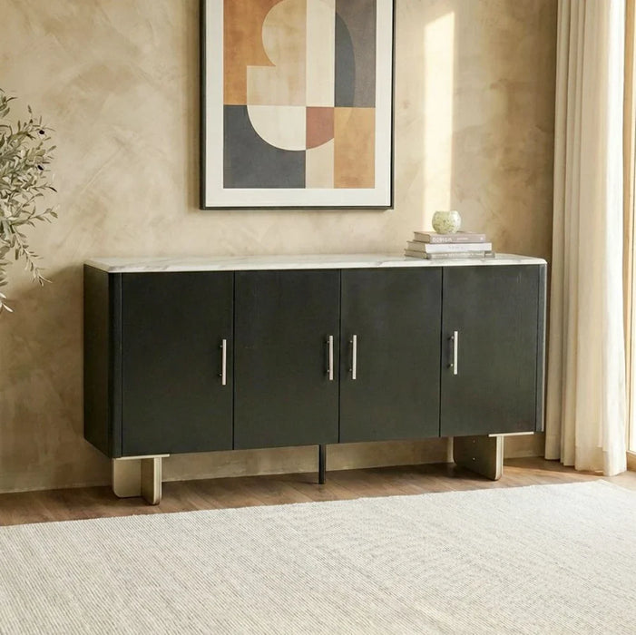 Linea Marble Top Buffet Cabinet with 4 Drawers - Grey/Black - With 2-Year Warranty