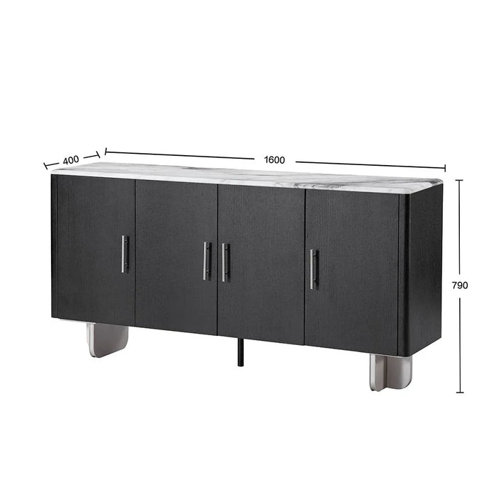 Linea Marble Top Buffet Cabinet with 4 Drawers - Grey/Black - With 2-Year Warranty