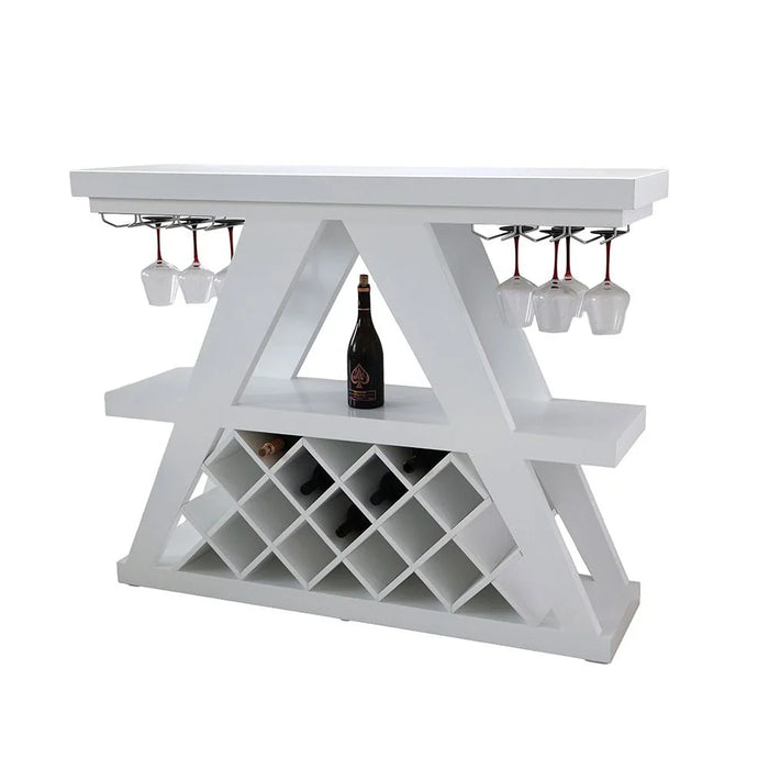 Cesna Glass Top Bar Counter with Wine Rack and Bottle Holder - High Gloss White - With 2-Year Warranty