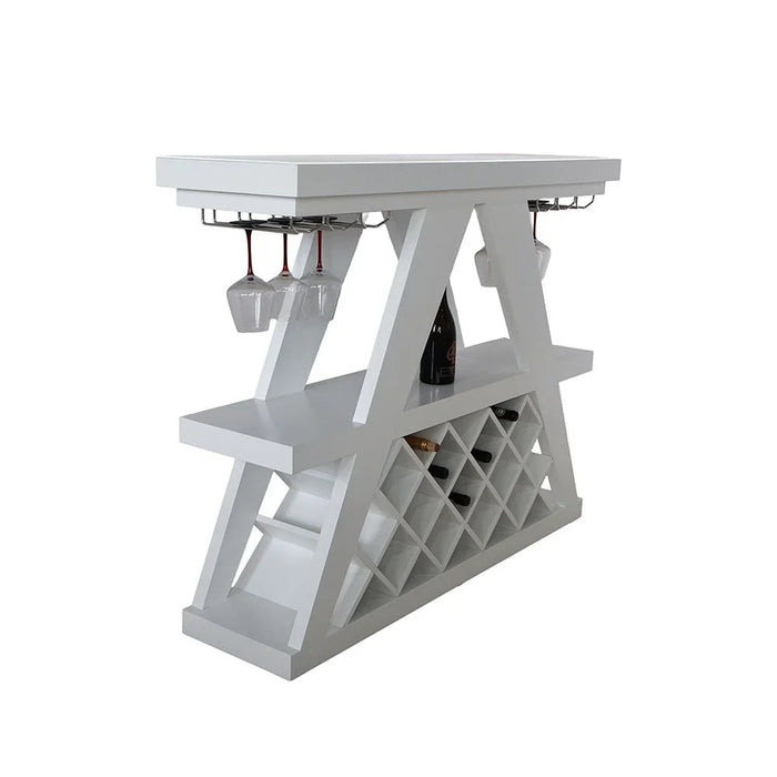 Cesna Glass Top Bar Counter with Wine Rack and Bottle Holder - High Gloss White - With 2-Year Warranty