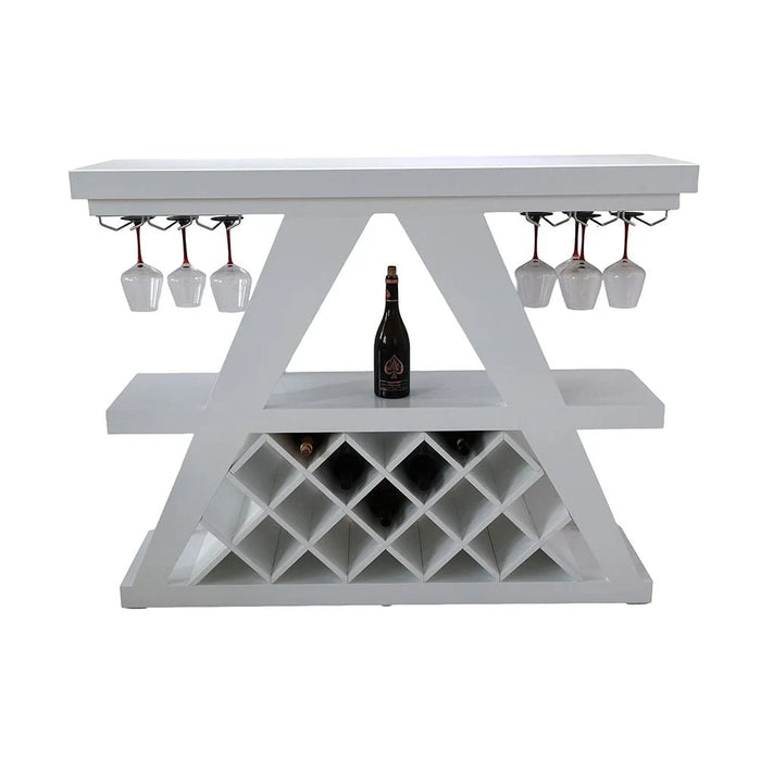 Cesna Glass Top Bar Counter with Wine Rack and Bottle Holder - High Gloss White - With 2-Year Warranty