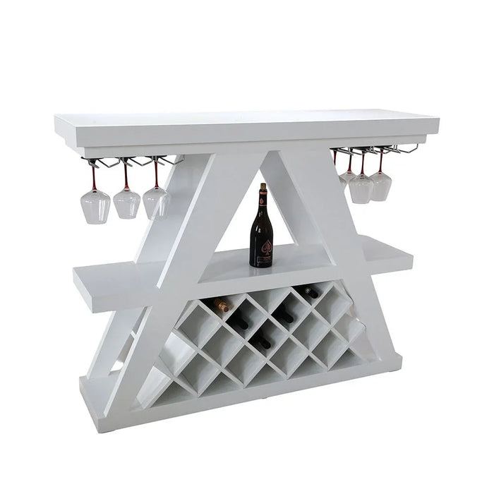 Cesna Glass Top Bar Counter with Wine Rack and Bottle Holder - High Gloss White - With 2-Year Warranty