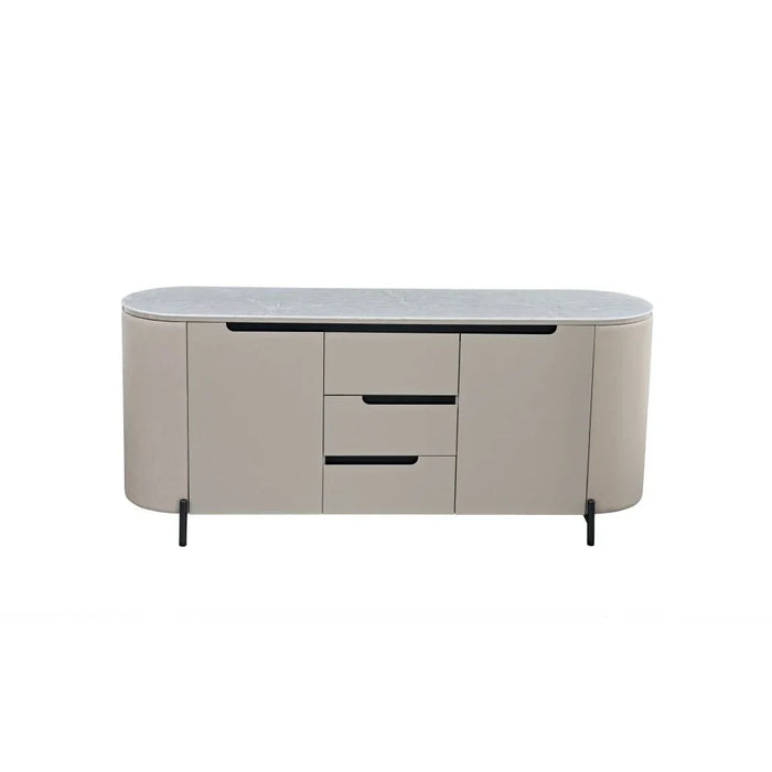 Meshville Glass Top Buffet Cabinet With 2 Doors & 3 Drawers-Grey/Black