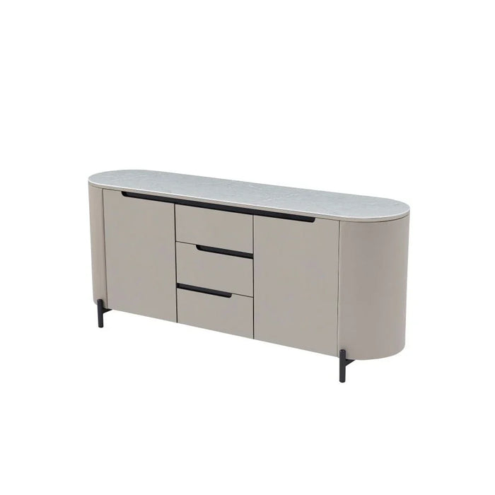 Meshville Glass Top Buffet Cabinet With 2 Doors & 3 Drawers-Grey/Black