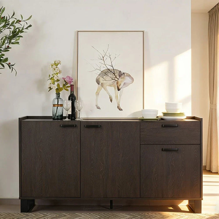 Wellington Stone TopÊ Buffet CabinetÊ With 3Doors & 1Drawer - Black/Oak