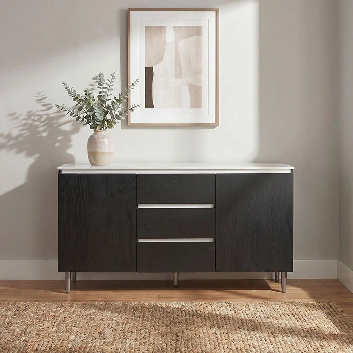 Richfield Stone TopæBuffet Cabinetæ With 3Drawers & 2Doors - Beige/Black