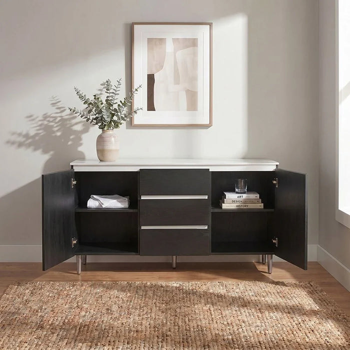 Richfield Stone TopæBuffet Cabinetæ With 3Drawers & 2Doors - Beige/Black
