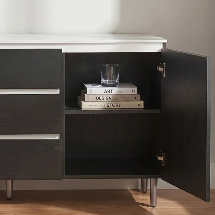Richfield Stone TopæBuffet Cabinetæ With 3Drawers & 2Doors - Beige/Black