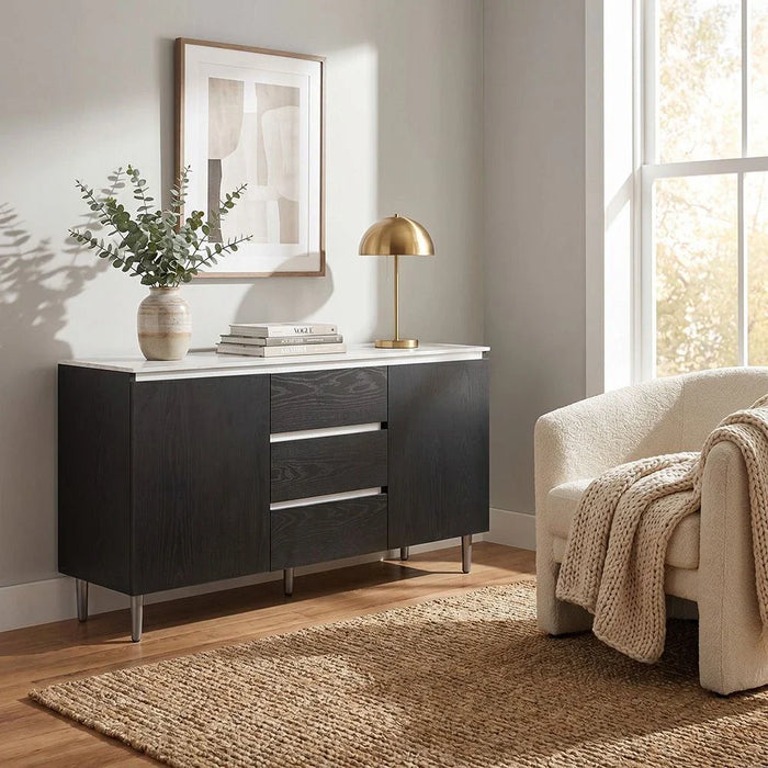 Richfield Stone TopæBuffet Cabinetæ With 3Drawers & 2Doors - Beige/Black