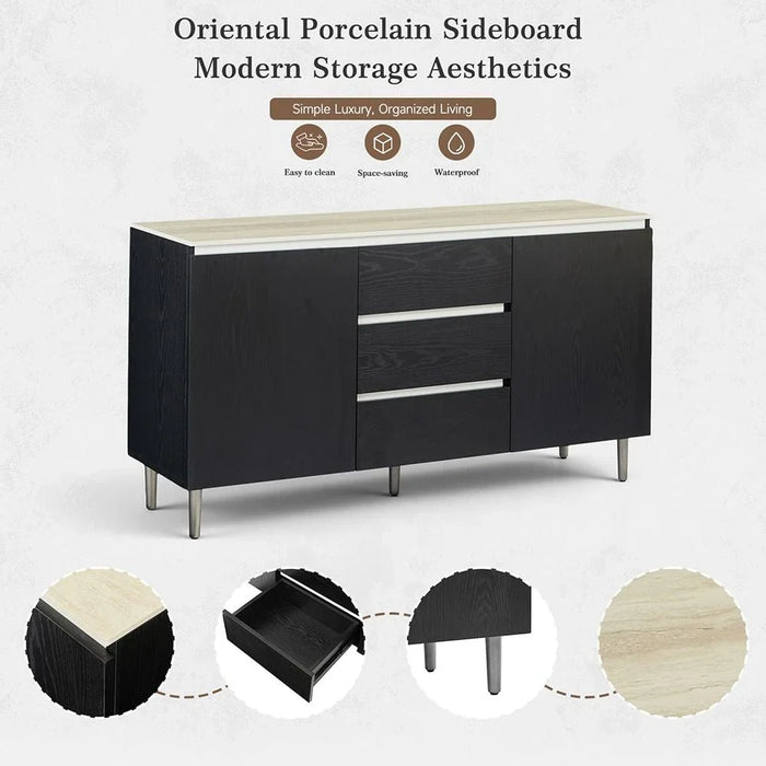 Richfield Stone TopæBuffet Cabinetæ With 3Drawers & 2Doors - Beige/Black
