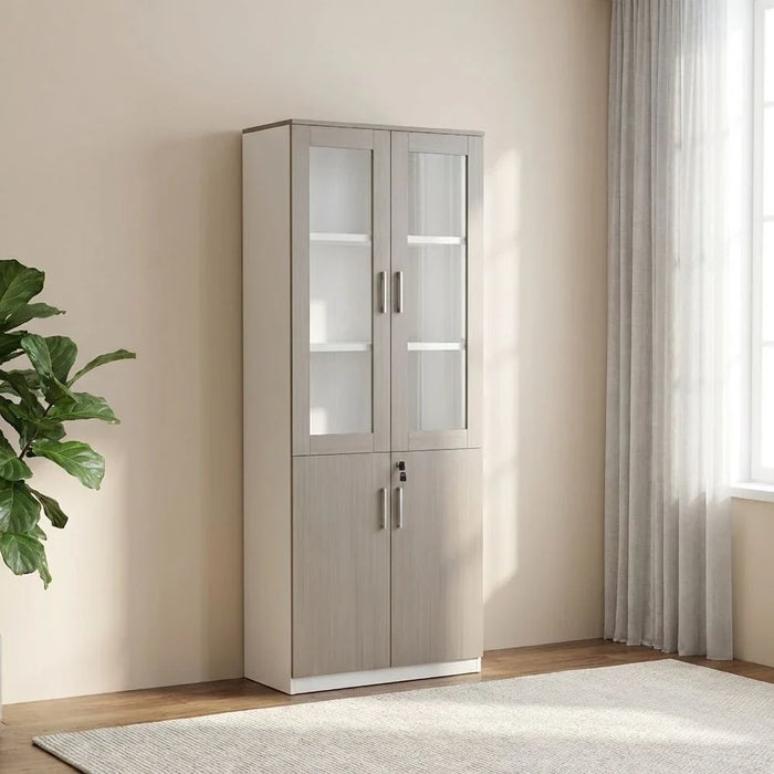 Herstal 4-Door Book Case-Oak/White-With 5-Year Warranty